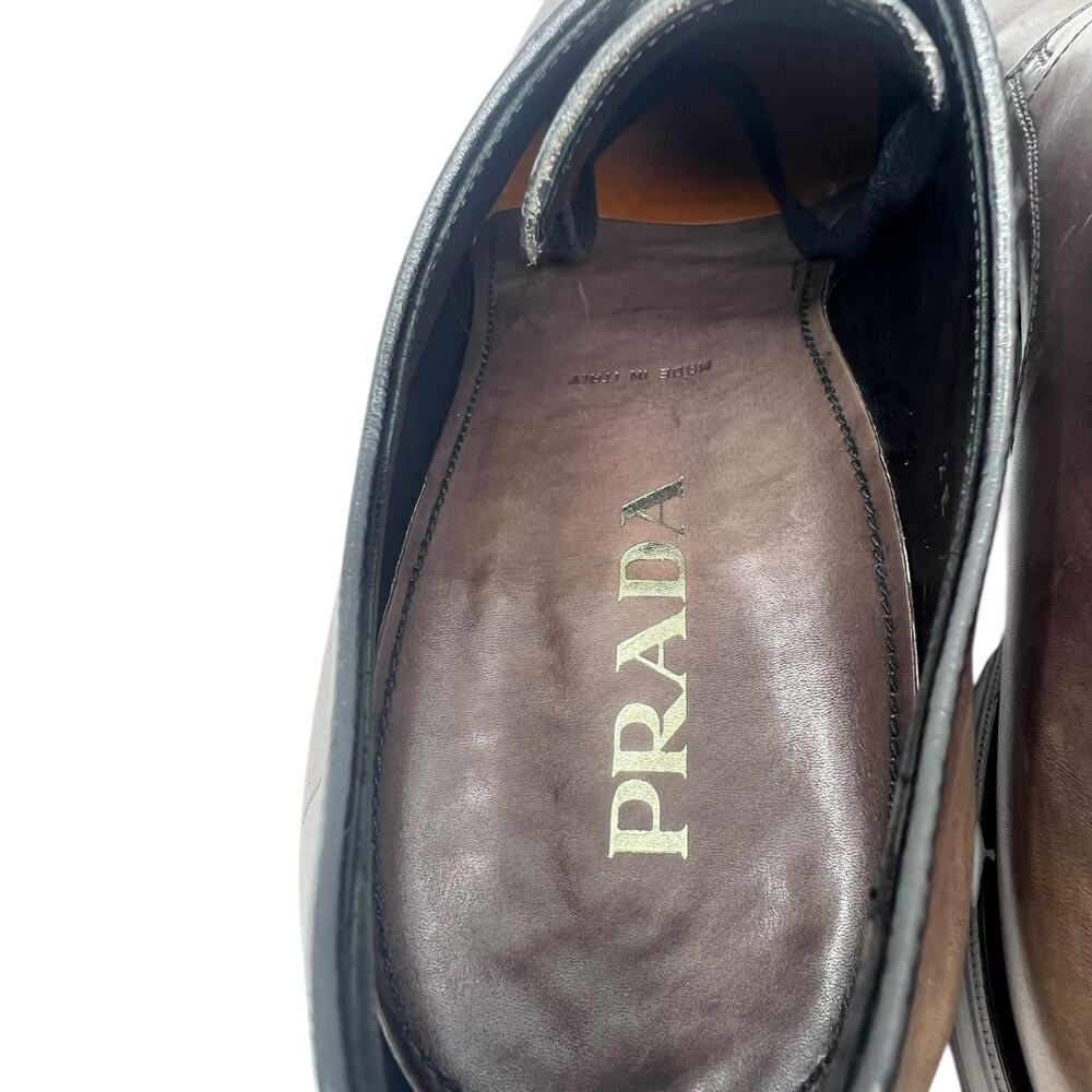 Prada Brown Leather Derby Dress Shoes Made in Italy Lace Up Minimalist Luxury 9 - Picture 14 of 14